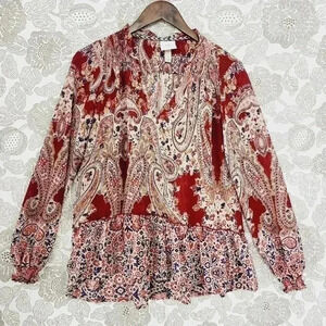 Knox Rose Paisley Chiffon Tunic Blouse S